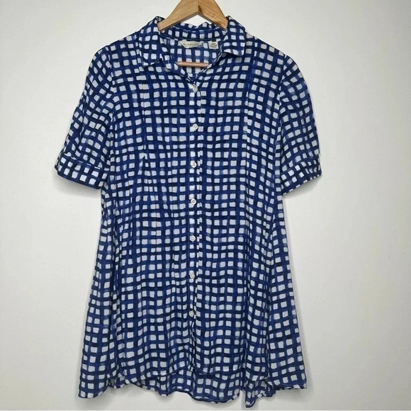 Anthropologie 11•1•TYLHO Adanne Blue Check Swing Blouse Top Size Small - Picture 3 of 10